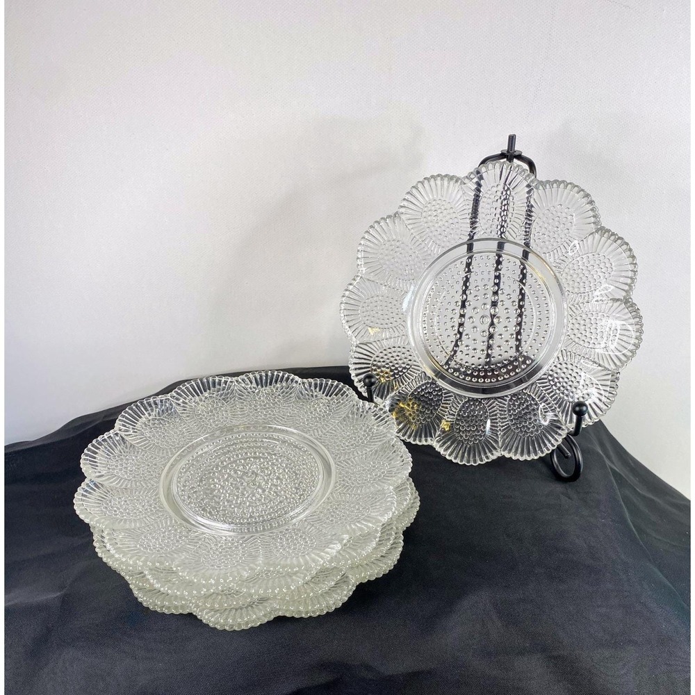 Vintage Indiana Scalloped Glass Clear Hobnail 5.5" Salad Dessert Plates set of 6